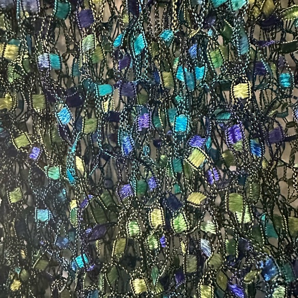 Intricately woven hand made cover up/scarf in cool colors - greens blues purples - Picture 4 of 7